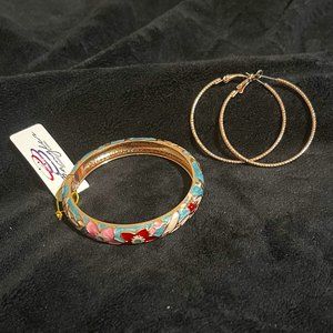 Bracelet and Rose Gold Hoop Earrings Set